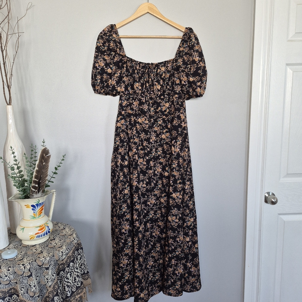 SHEIN Black Maxi Dress with Tan Floral Print